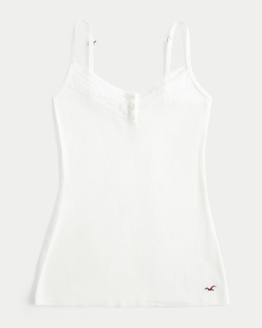 Hollister White Lace Trim Henley Cami