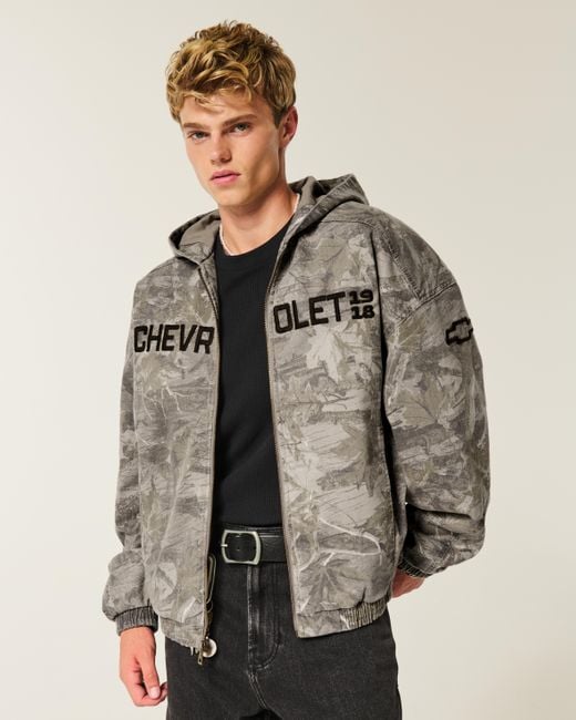 Hollister Gray Chevrolet Graphic Camo Skater Jacket for men