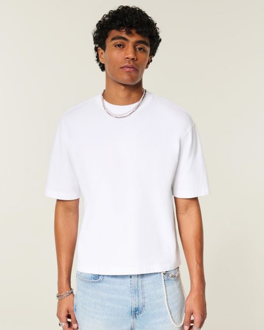 Hollister White Super Boxy Crew T-shirt for men