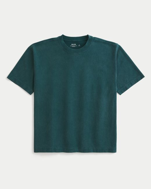 Hollister Green Boxy Heavyweight Washed Cotton Crew T-shirt for men