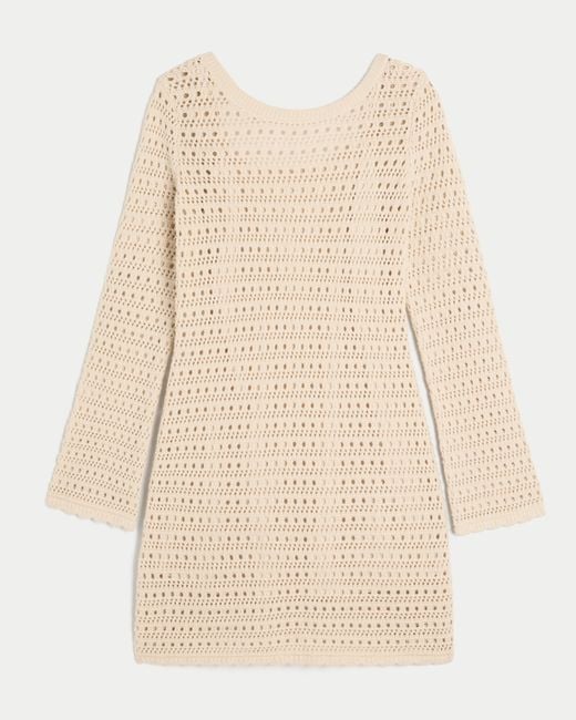 Hollister Long-sleeve Crochet-style Mini Dress in Natural | Lyst UK