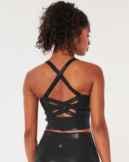 Hollister Black Gilly Hicks Active Recharge Shine Strappy Plunge Top