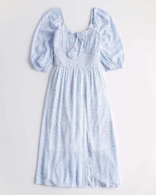 Hollister Blue Smocked Waist Midi Dress