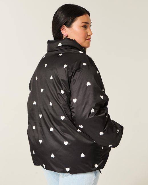 Hollister Black Zip-up Pattern Puffer Jacket
