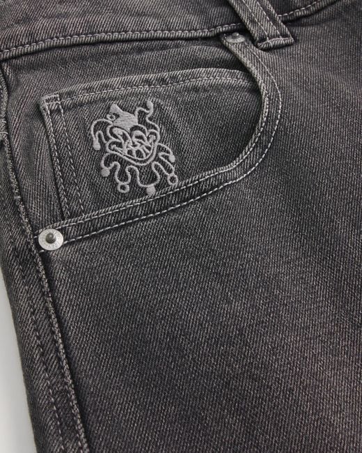 Hollister Gray Washed Black Playing Card Joker Graphic Skater Baggy Jeans for men