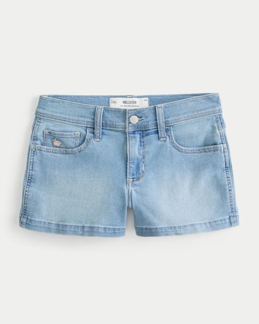 Hollister Blue Low-rise Light Wash Floral Embroidered Denim Shortie Shorts