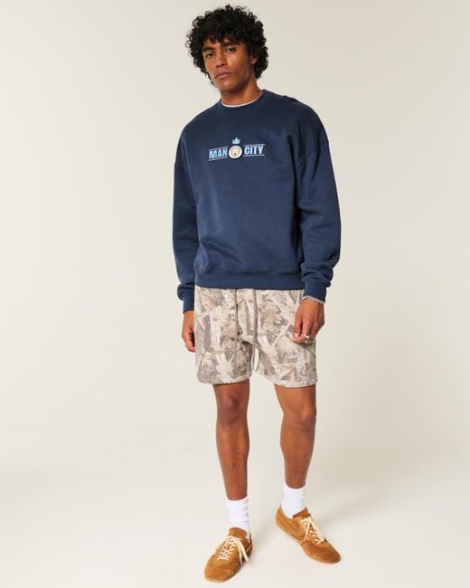 Hollister Blue Boxy Manchester City Fc Graphic Crew Sweatshirt for men