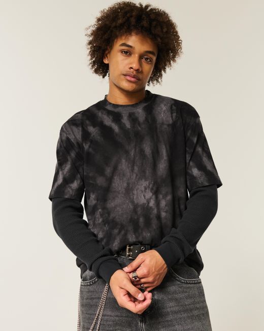 Hollister Black Boxy Heavyweight Tie-dye Cotton Crew T-shirt for men