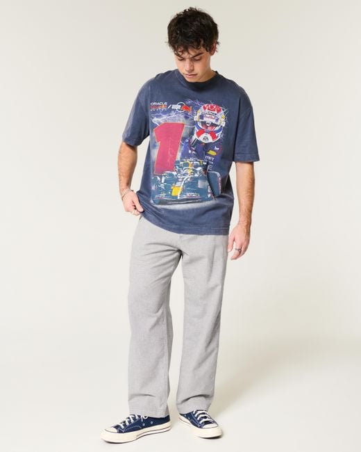Hollister Gray Linen-blend Flex-waist Baggy Pants for men