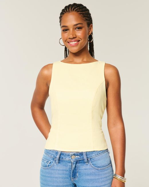 Hollister Natural Linen-blend Open-back Top