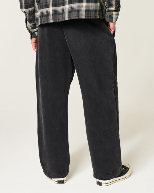 Hollister Black Hollister Feel Good Flame Embroidery Baggy Sweatpants for men