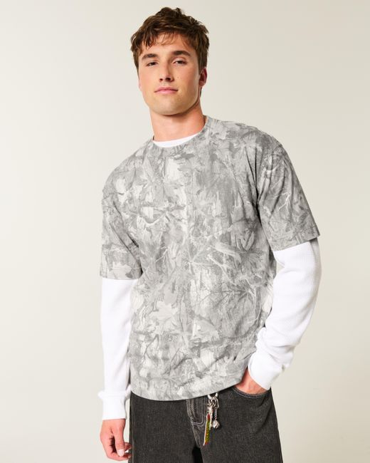 Hollister White Boxy Heavyweight Cotton Camo Crew T-shirt for men