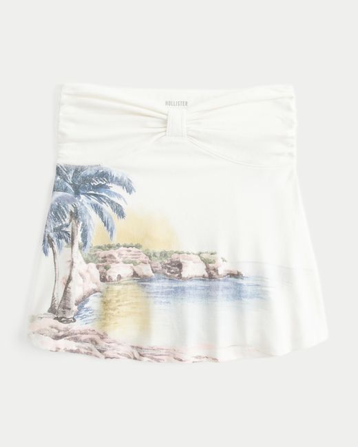 Hollister White Strapless Beach Graphic Babydoll Top