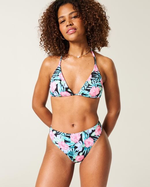 Hollister Blue Curvy High-leg High-waist Ribbed Cheeky Bikini Bottom