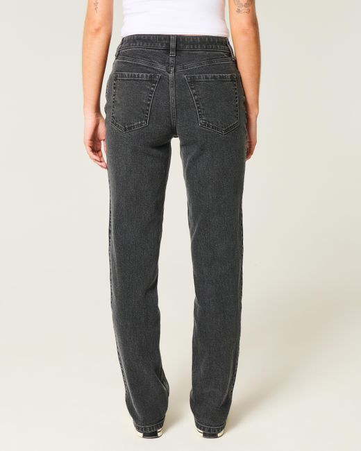 Hollister Gray High-rise Washed Black Straight Jeans