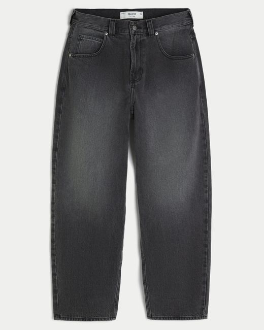 Hollister Gray Washed Black Logo Graphic Skater Baggy Jeans for men