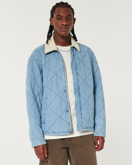 Hollister Blue Quilted Denim Workwear Jacket for men