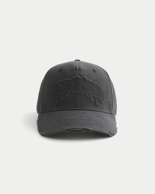 Hollister Black Distressed Applique Baseball Hat for men