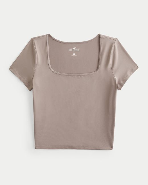 Hollister Gray Soft Stretch Seamless Fabric Square Neck T-shirt