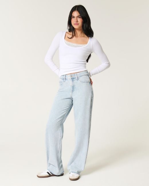 Hollister Blue High Rise Baggy-Jeans in heller Waschung