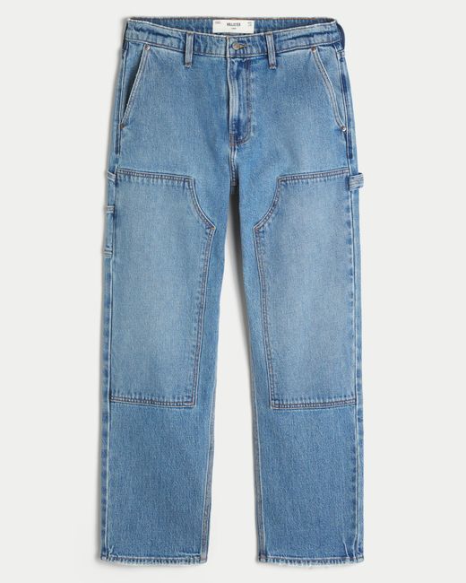 Hollister Blue Medium Wash Loose Carpenter Jeans for men