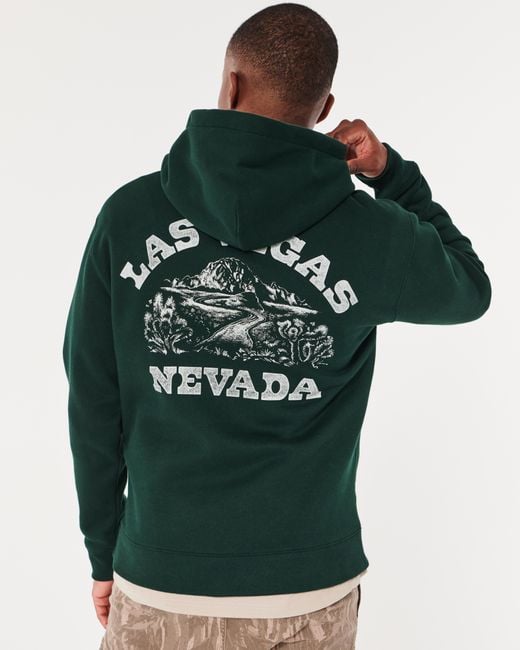 Hollister Green Relaxed Las Vegas Nevada Graphic Hoodie for men