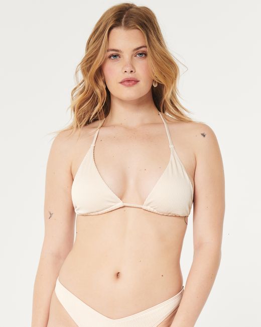 Hollister White Ribbed Multi-way Triangle Bikini Top