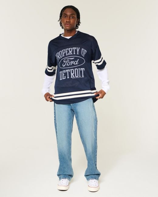 Hollister Blue Baggy Ford Graphic Football Jersey for men
