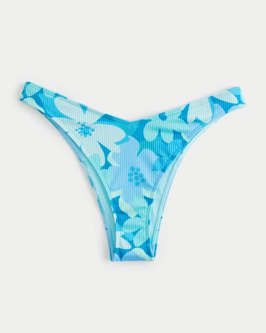 Hollister Blue Ribbed V-front High-leg Cheekiest Bikini Bottom