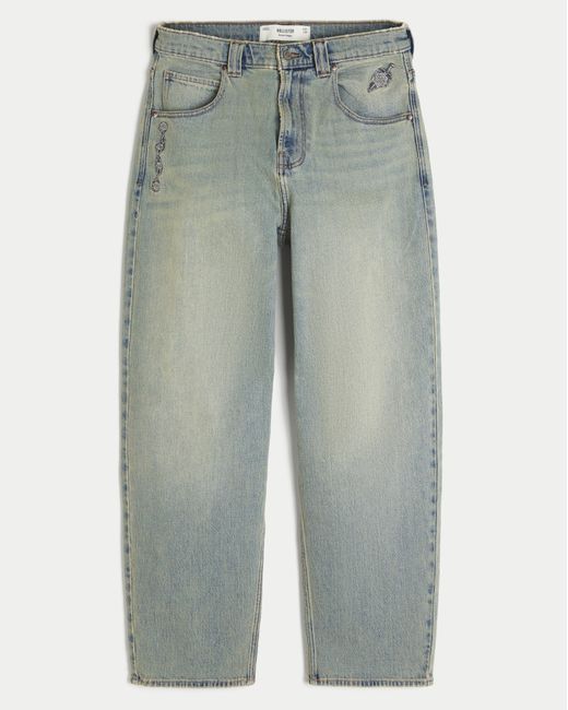 Hollister Multicolor Light Wash Rose Graphic Skater Baggy Jeans for men