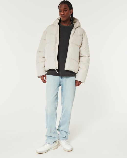 Hollister Natural Faux Fur-lined Hooded Puffer Jacket for men