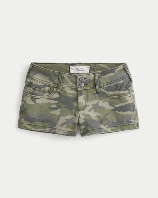 Hollister Green Low-rise Y2k Camo Twill Shortie Shorts
