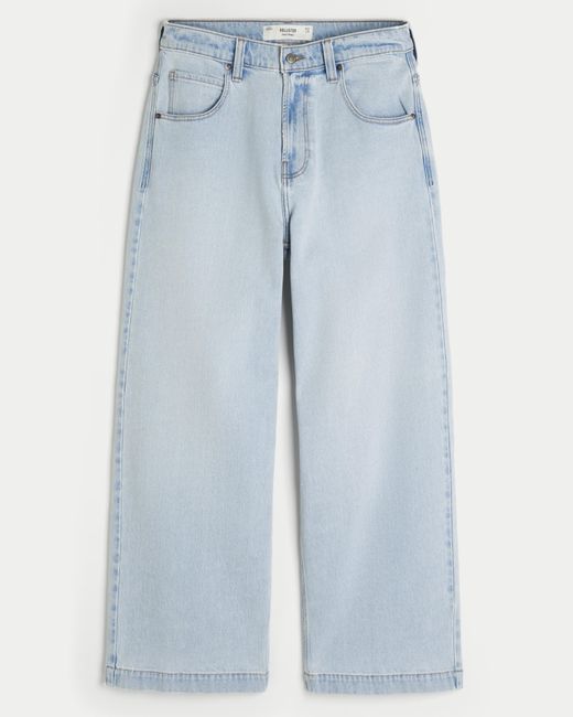 Hollister Blue Light Wash New York Graphic Super Baggy Jeans for men