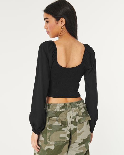 Hollister Black Long-sleeve Ruched Top