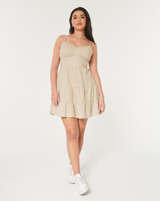 Hollister Natural Open Back Linen Blend Mini Dress