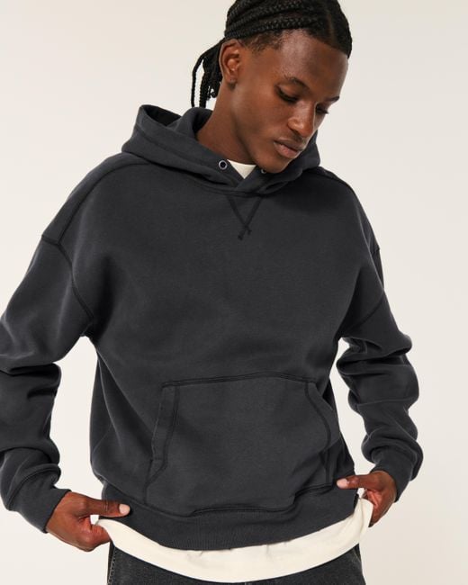 Hollister Black Boxy Crop Hoodie for men