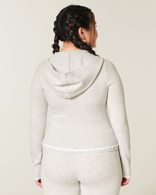 Hollister White Gilly Hicks Scalloped Hem Zip-up Hoodie Sweater