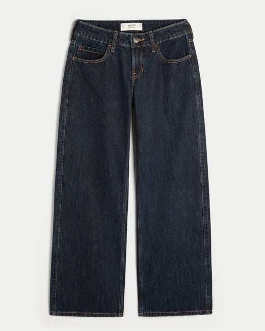 Hollister Blue Low-rise Dark Wash London Embroidered Baggy Jeans