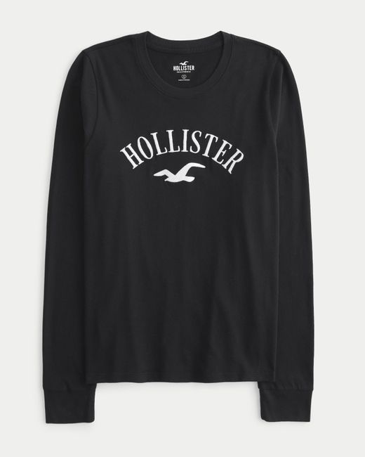 Hollister Black Long-sleeve Logo Graphic Tee
