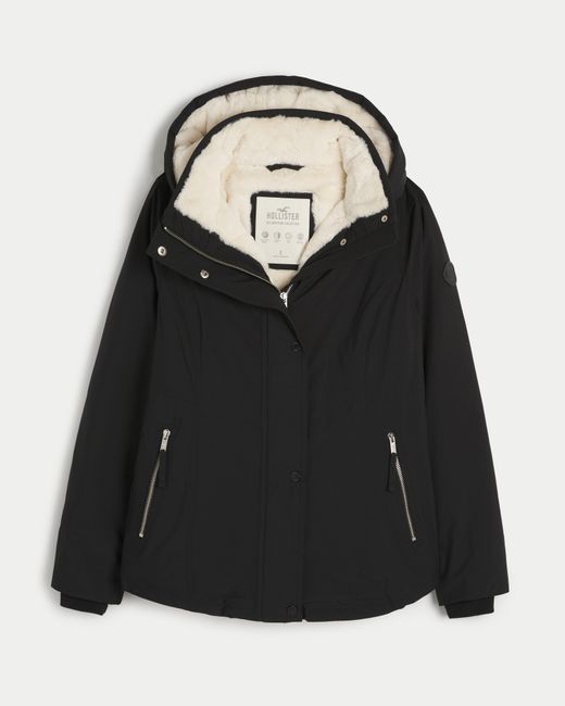 Hollister Black All-weather Faux Fur-lined Jacket