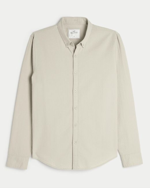 Hollister Natural Long-sleeve Seersucker Button-through Shirt for men