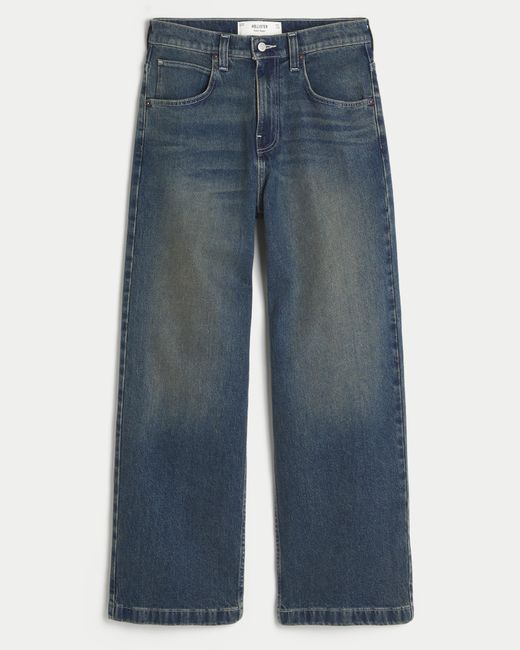 Hollister Blue Dark Wash Super Baggy Jeans for men