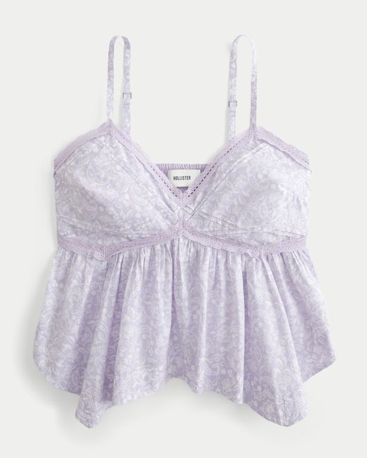 Hollister Purple Easy Lace Trim Babydoll Top