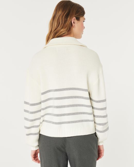 Hollister Natural Oversized-Pullover mit kurzem Reißverschluss
