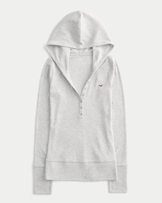 Hollister Gray Long-sleeve Hooded Henley