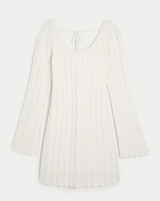 Hollister White Long-sleeve Crochet Dress