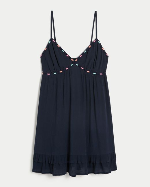 Hollister Blue Rope Trim Babydoll Mini Dress