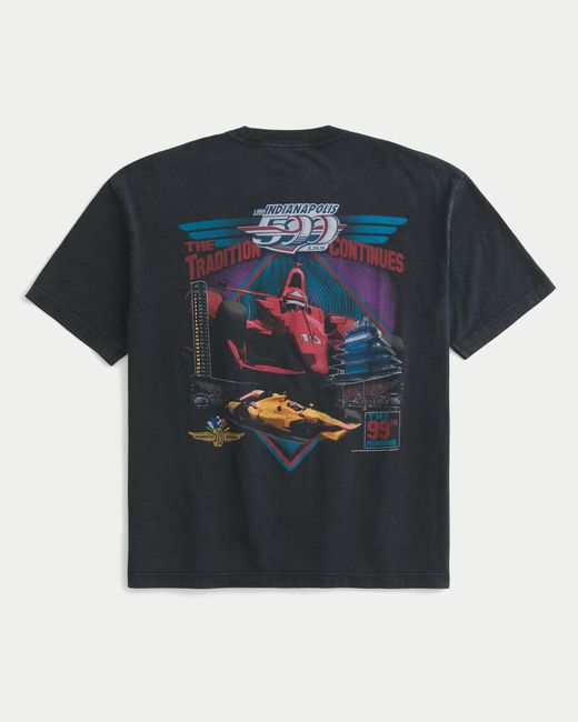 Hollister Black Boxy Indianapolis 500 Graphic Tee for men