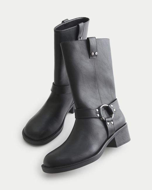 Hollister Black Faux Leather Moto Boots