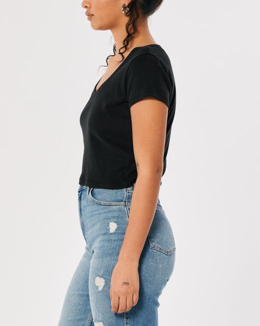 Hollister Vneck Baby Tee in Black Lyst UK